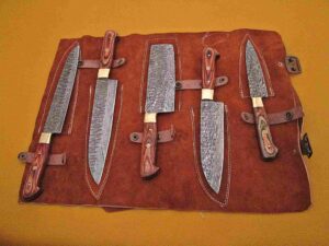 Custom Handmade Damascus Steel Chef Knife Set With Leather Roller Kit | Christmas Gift, Birthday Gift, Wedding Gift, Anniversary Gift, Valentine's Gift