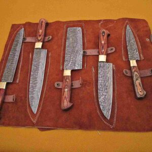 Custom Handmade Damascus Steel Chef Knife Set With Leather Roller Kit | Christmas Gift, Birthday Gift, Wedding Gift, Anniversary Gift, Valentine's Gift