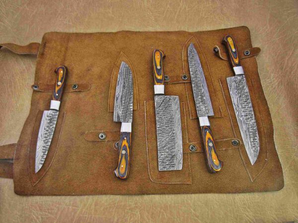 Custom Handmade Damascus Steel Chef Knife Set With Leather Roller Kit | Christmas Gift, Birthday Gift, Wedding Gift, Anniversary Gift, Valentine's Gift - Image 2