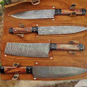 Custom Handmade Damascus Steel Chef Knife Set With Leather Roller Kit | Christmas Gift, Birthday Gift, Wedding Gift, Anniversary Gift, Valentine's Gift