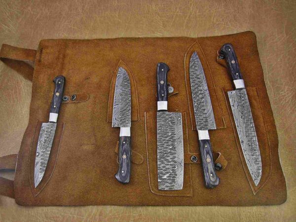 Custom Handmade Damascus Steel Chef Knife Set With Leather Roller Kit | Christmas Gift, Birthday Gift, Wedding Gift, Anniversary Gift, Valentine's Gift