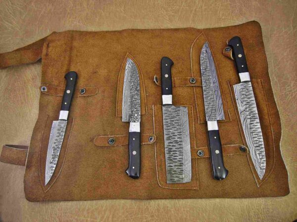 Custom Handmade Damascus Steel Chef Knife Set With Leather Roller Kit | Christmas Gift, Birthday Gift, Wedding Gift, Anniversary Gift, Valentine's Gift - Image 2