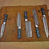 Custom Handmade Damascus Steel Chef Knife Set With Leather Roller Kit | Christmas Gift, Birthday Gift, Wedding Gift, Anniversary Gift, Valentine's Gift