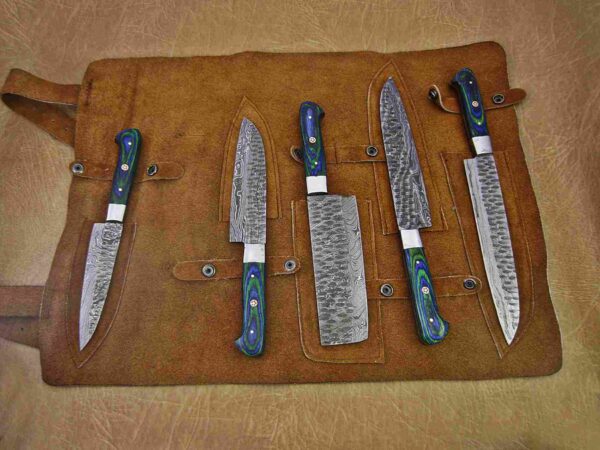 Custom Handmade Damascus Steel Chef Knife Set With Leather Roller Kit | Christmas Gift, Birthday Gift, Wedding Gift, Anniversary Gift, Valentine's Gift