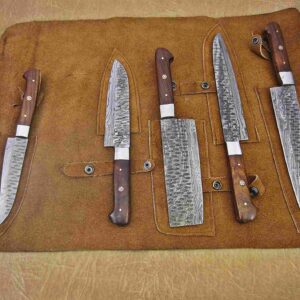 Custom Handmade Damascus Steel Chef Knife Set With Leather Roller Kit | Christmas Gift, Birthday Gift, Wedding Gift, Anniversary Gift, Valentine's Gift