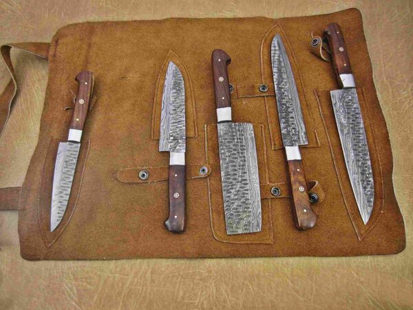 Custom Handmade Damascus Steel Chef Knife Set With Leather Roller Kit | Christmas Gift, Birthday Gift, Wedding Gift, Anniversary Gift, Valentine's Gift