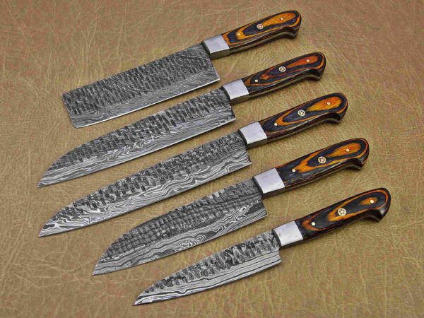 Custom Handmade Damascus Steel Chef Knife Set With Leather Roller Kit | Christmas Gift, Birthday Gift, Wedding Gift, Anniversary Gift, Valentine's Gift - Image 3