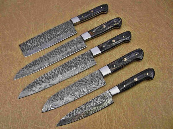 Custom Handmade Damascus Steel Chef Knife Set With Leather Roller Kit | Christmas Gift, Birthday Gift, Wedding Gift, Anniversary Gift, Valentine's Gift - Image 3