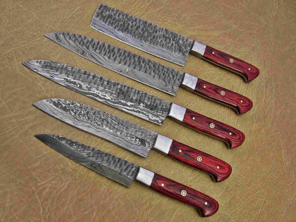 Custom Handmade Damascus Steel Chef Knife Set With Leather Roller Kit | Christmas Gift, Birthday Gift, Wedding Gift, Anniversary Gift, Valentine's Gift - Image 3