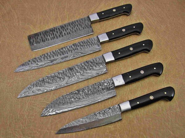 Custom Handmade Damascus Steel Chef Knife Set With Leather Roller Kit | Christmas Gift, Birthday Gift, Wedding Gift, Anniversary Gift, Valentine's Gift - Image 3