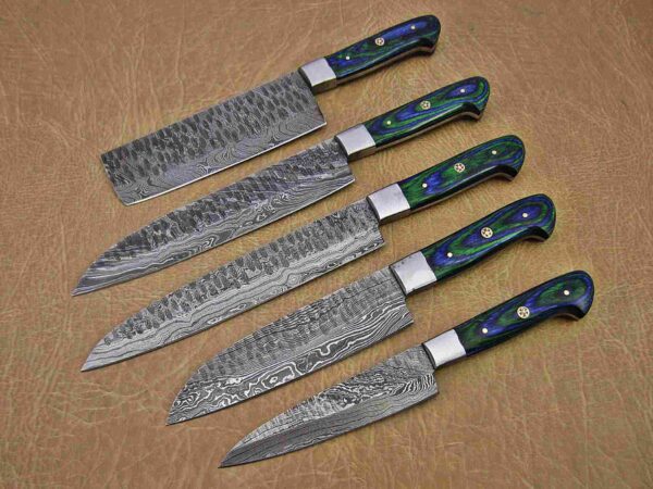 Custom Handmade Damascus Steel Chef Knife Set With Leather Roller Kit | Christmas Gift, Birthday Gift, Wedding Gift, Anniversary Gift, Valentine's Gift - Image 3
