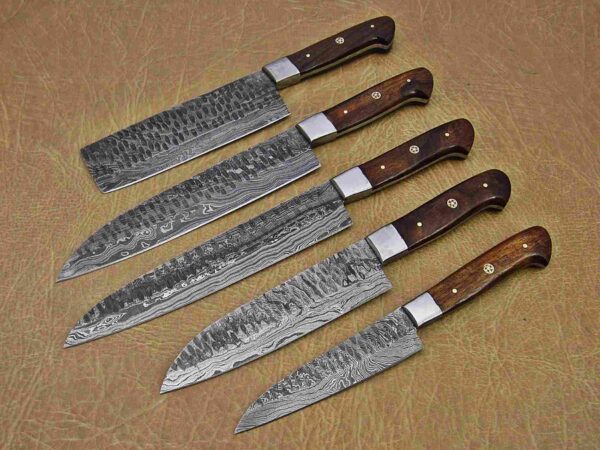 Custom Handmade Damascus Steel Chef Knife Set With Leather Roller Kit | Christmas Gift, Birthday Gift, Wedding Gift, Anniversary Gift, Valentine's Gift - Image 3