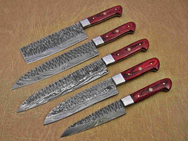 Custom Handmade Damascus Steel Chef Knife Set With Leather Roller Kit | Christmas Gift, Birthday Gift, Wedding Gift, Anniversary Gift, Valentine's Gift - Image 4