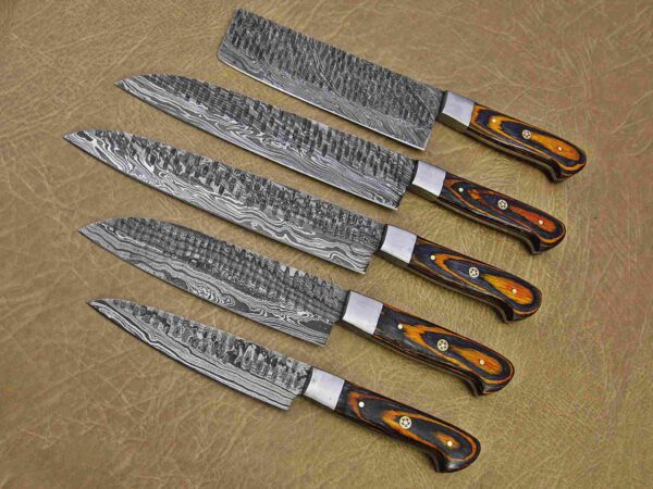Custom Handmade Damascus Steel Chef Knife Set With Leather Roller Kit | Christmas Gift, Birthday Gift, Wedding Gift, Anniversary Gift, Valentine's Gift - Image 4