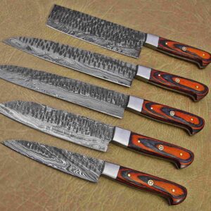 Custom Handmade Damascus Steel Chef Knife Set With Leather Roller Kit | Christmas Gift, Birthday Gift, Wedding Gift, Anniversary Gift, Valentine's Gift