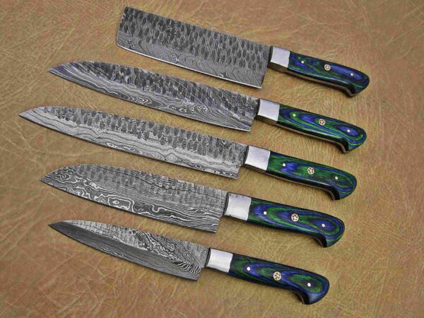 Custom Handmade Damascus Steel Chef Knife Set With Leather Roller Kit | Christmas Gift, Birthday Gift, Wedding Gift, Anniversary Gift, Valentine's Gift - Image 4