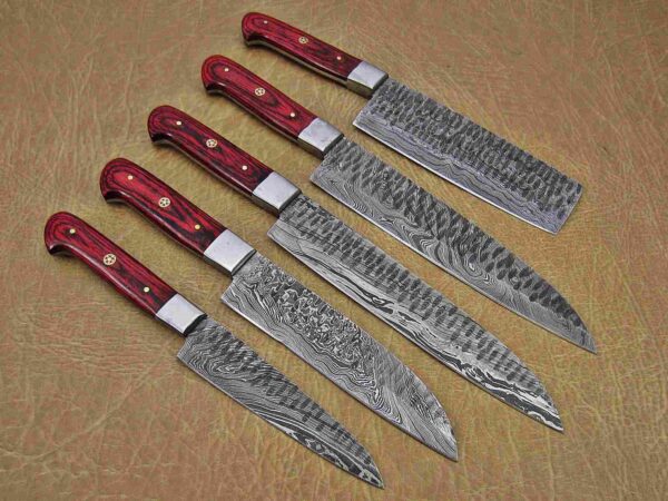 Custom Handmade Damascus Steel Chef Knife Set With Leather Roller Kit | Christmas Gift, Birthday Gift, Wedding Gift, Anniversary Gift, Valentine's Gift - Image 5