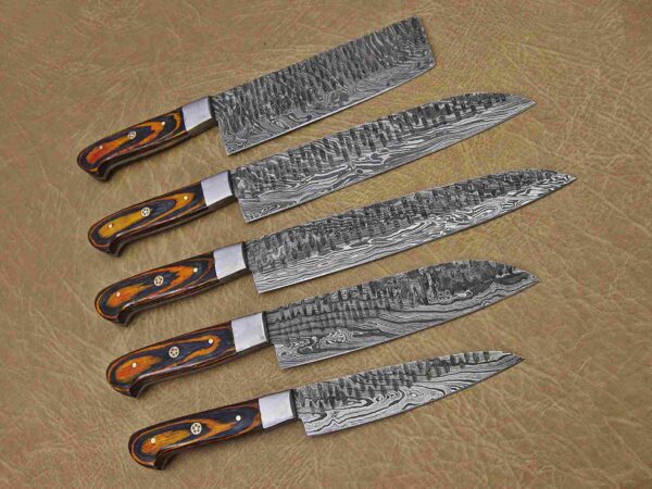 Custom Handmade Damascus Steel Chef Knife Set With Leather Roller Kit | Christmas Gift, Birthday Gift, Wedding Gift, Anniversary Gift, Valentine's Gift - Image 6