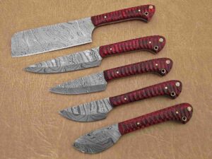 Custom Handmade Damascus Steel Chef Knife Set With Leather Roller Kit | Christmas Gift, Birthday Gift, Wedding Gift, Anniversary Gift, Valentine's Gift