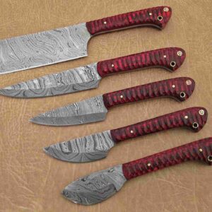 Custom Handmade Damascus Steel Chef Knife Set With Leather Roller Kit | Christmas Gift, Birthday Gift, Wedding Gift, Anniversary Gift, Valentine's Gift
