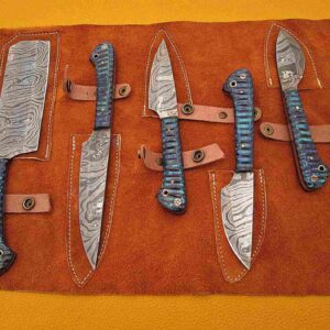 Custom Handmade Damascus Steel Chef Knife Set With Leather Roller Kit | Christmas Gift, Birthday Gift, Wedding Gift, Anniversary Gift, Valentine's Gift