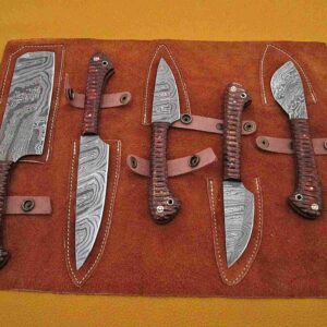 Custom Handmade Damascus Steel Chef Knife Set With Leather Roller Kit | Christmas Gift, Birthday Gift, Wedding Gift, Anniversary Gift, Valentine's Gift