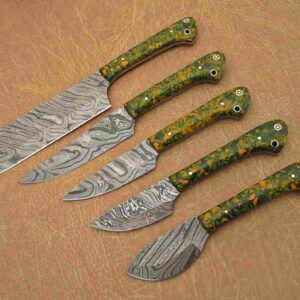 Custom Handmade Damascus Steel Chef Knife Set With Leather Roller Kit | Christmas Gift, Birthday Gift, Wedding Gift, Anniversary Gift, Valentine's Gift