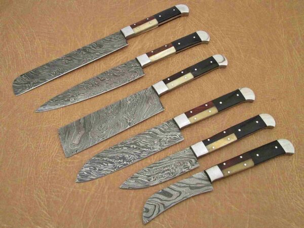Custom Handmade Damascus Steel Chef Knife Set With Leather Roller Kit | Christmas Gift, Birthday Gift, Wedding Gift, Anniversary Gift, Valentine's Gift - Image 3