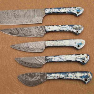 Custom Handmade Damascus Steel Chef Knife Set With Leather Roller Kit | Christmas Gift, Birthday Gift, Wedding Gift, Anniversary Gift, Valentine's Gift
