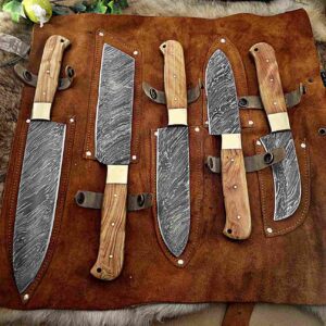 Custom Handmade Damascus Steel Chef Knife Set With Leather Roller Kit | Christmas Gift, Birthday Gift, Wedding Gift, Anniversary Gift, Valentine's Gift