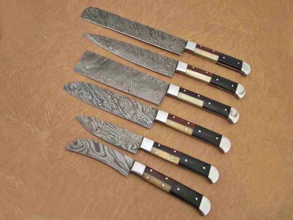 Custom Handmade Damascus Steel Chef Knife Set With Leather Roller Kit | Christmas Gift, Birthday Gift, Wedding Gift, Anniversary Gift, Valentine's Gift - Image 4