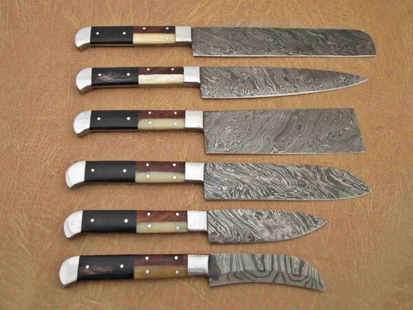 Custom Handmade Damascus Steel Chef Knife Set With Leather Roller Kit | Christmas Gift, Birthday Gift, Wedding Gift, Anniversary Gift, Valentine's Gift - Image 5