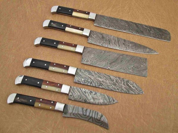 Custom Handmade Damascus Steel Chef Knife Set With Leather Roller Kit | Christmas Gift, Birthday Gift, Wedding Gift, Anniversary Gift, Valentine's Gift - Image 6