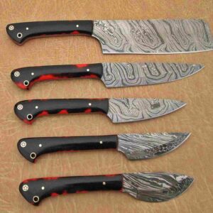 Custom Handmade Damascus Steel Chef Knife Set With Leather Roller Kit | Christmas Gift, Birthday Gift, Wedding Gift, Anniversary Gift, Valentine's Gift