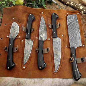 Custom Handmade Damascus Steel Chef Knife Set With Leather Roller Kit | Christmas Gift, Birthday Gift, Wedding Gift, Anniversary Gift, Valentine's Gift
